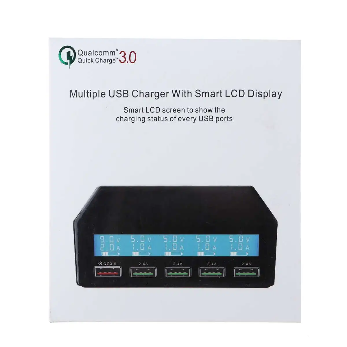 AC100-240V Quick Charge 3.0 Smart 5 Port USB Charger Multi USB Charging Docking Station Power Adapter Lcd Display Station