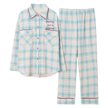 

Female Sleepwear Two Pieces Set Women Pajamas Long Sleeve Turn-down Collar Plus Size Pijama Casual Soft Women's Autumn Pyjamas