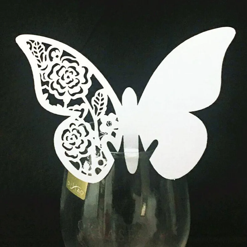 50pcs Butterfly Table Mark Wine Glass Name Place Card Wedding Party Bar Decor CY 