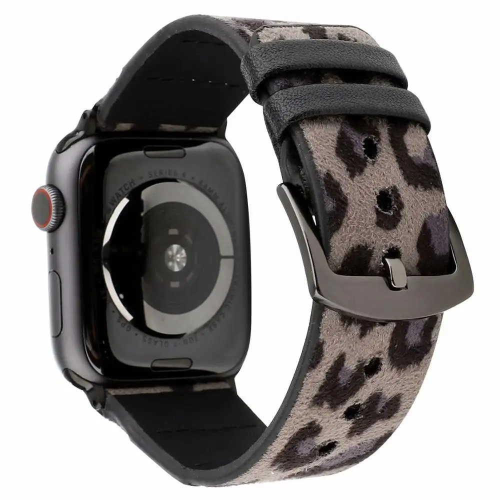 

For 38mm 40mm 42mm 44mm Apple Watch Band Series 5 4 3 2 1 iwatch Strap Leopard Wristwatch Bracelet Genuine Leather Belt.