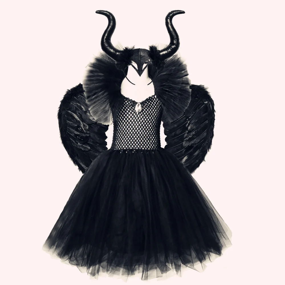 baby girl skirt apparel Solid Black Halloween Costumes Kids Girls Tutu Dress Ankle Length Dresses Devil Costume Cosplay Outfits Horns Wings baby girl skirt