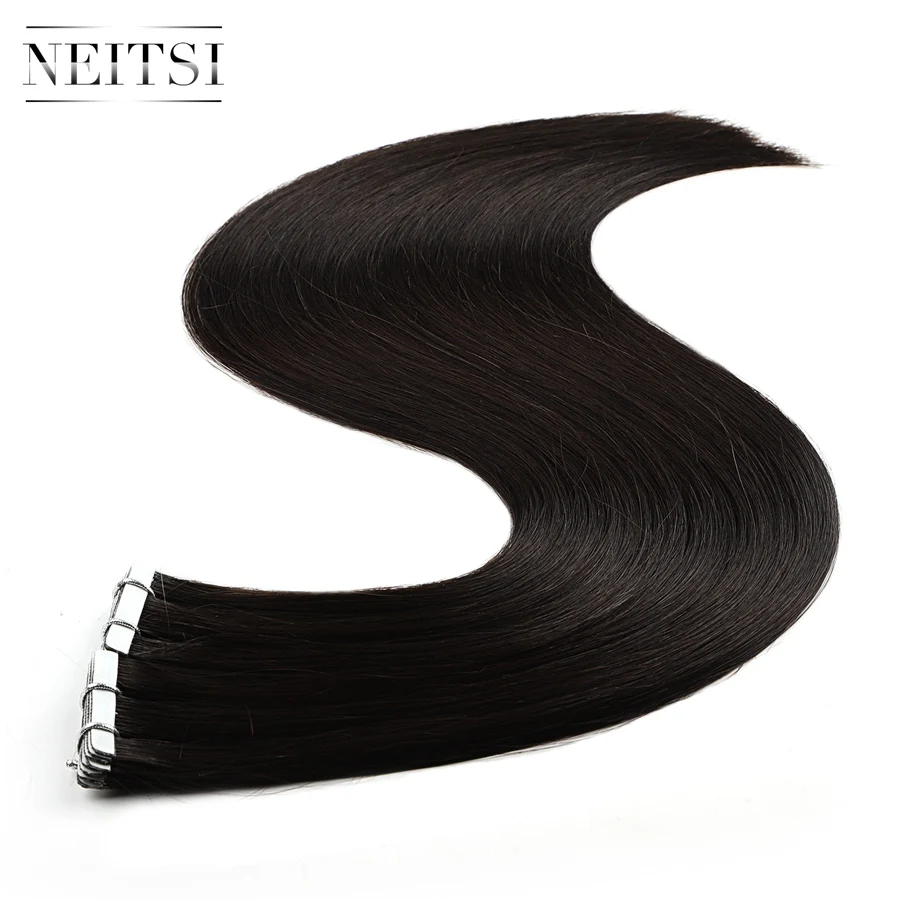 Neitsi Double Drawn Love Line Tape In Remy Human Hair Extensions Invisible Skin Weft Hair Straight 16" 20" 24" Black Blonde
