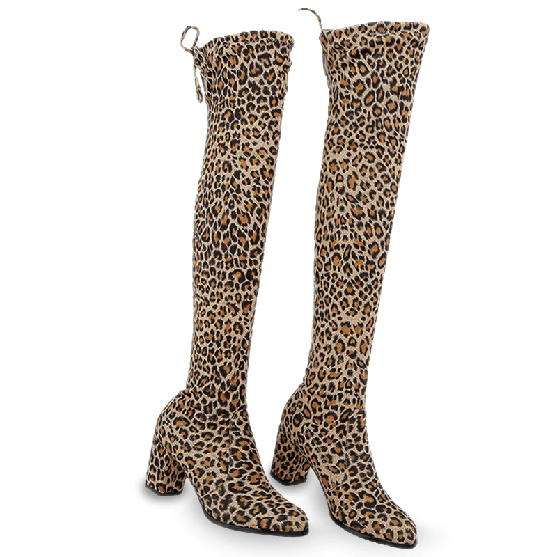 LAKESHI Botas altas hasta el muslo para mujer, botines por encima de la rodilla, botas largas, zapatos de tacón alto de ante leopardo para invierno|Botas rodilla| - AliExpress