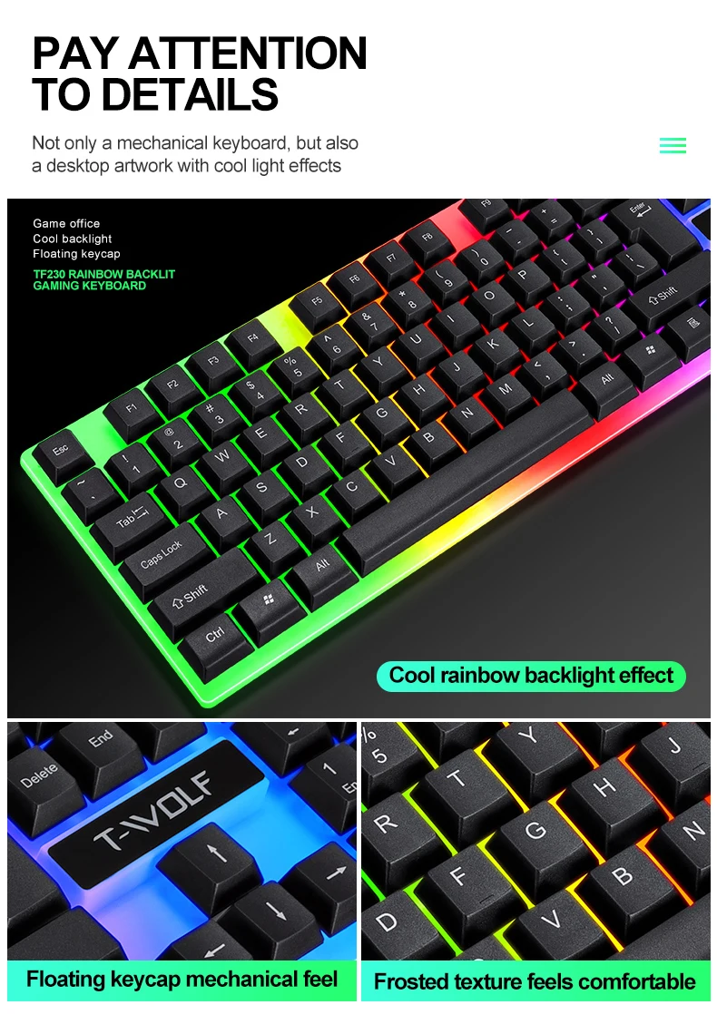 Keyboard Set English Wired Gaming Mouse and Keyboard Set Rainbow Backlit Gamer 104 Computer Waterproof Keyboard for PC Laptop