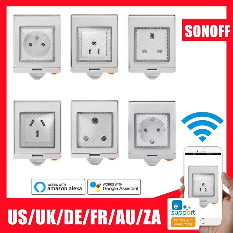genuine SONOFF S55 US/UK/DE/FR/AU/ZA Wifi Smart Home Waterproof Power Socket Via Ewelink APP Control For Alexa Google Home IFTTT