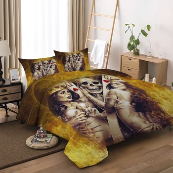 

3D Skull Printed Bedding Sets Women And Skull Yellow Printing Halloween Home Textile With Pillowcase 3pcs Twin Full Queen Size