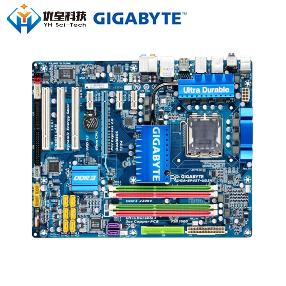 Оригинальная б/у настольная Материнская плата Gigabyte GA-EP45T-UD3R P45 LGA 775 Core 2 Экстремальный/Core 2 Quad/Core 2 Duo DDR3 ATX