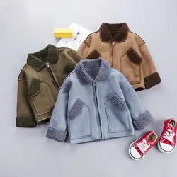 Детская зимняя куртка из овчины для девочек и мальчиков, повседневное пальто с капюшоном одежда для малышей теплая верхняя одежда, детская