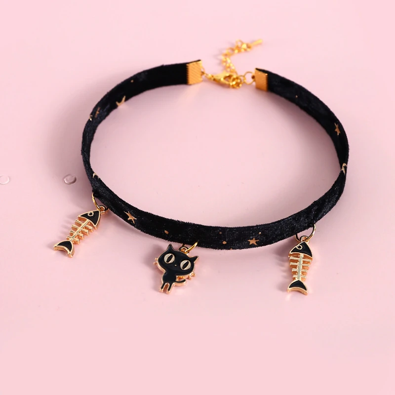 Pet Collar Velvet Bronzing Star Adjustable Necklace For Cats Puppy Fishbone/Sakura/Starry Sky Collar Chic Pets Supplies Accessories