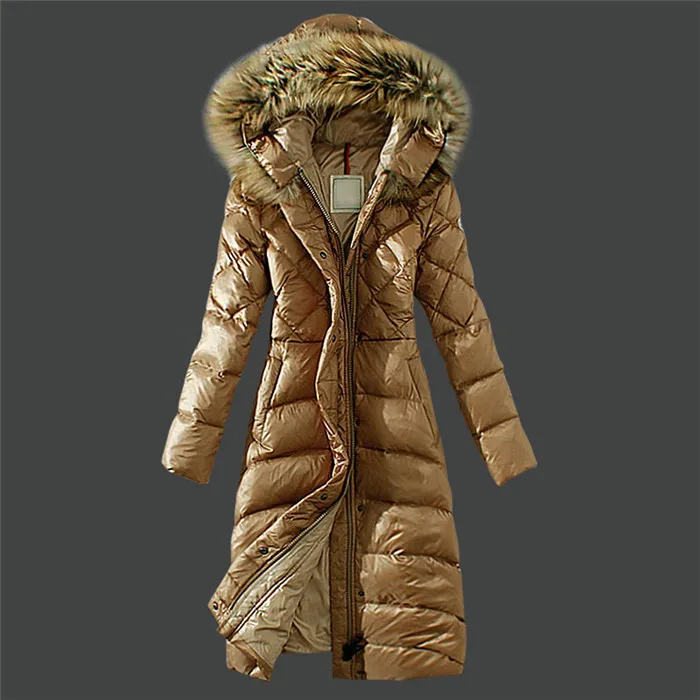 Модное пуховое хлопковое пальто для женщин, зимняя теплая куртка, воротник из искусственного меха, длинное утепленное пальто Parker, большой размер, хлопковая верхняя одежда - Цвет: Khaki