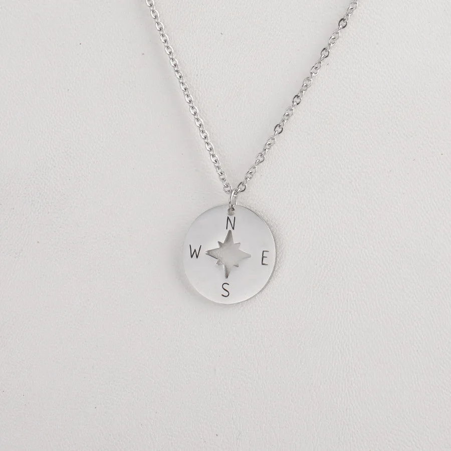 Stainless Steel Compass Necklace&Pendant For Women Pendant On Neck Clavicle Chain Round Jewelry