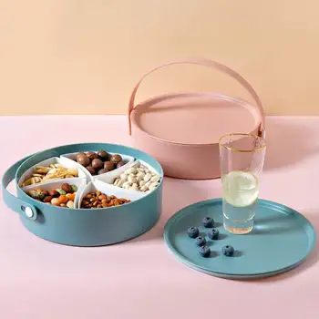 

Plastic Fruit plate Douable Portable Snack Box Candy Plates With Lid &Removable Partition Trays Box Dried Fruit Organizer