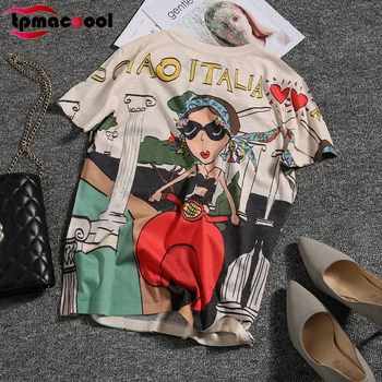 

Tpmaccool luxury designer Cartoon Print Women shirts 2020 Summer bright color cotton T shirt Short-Sleeved Tops t shirt S-XXXL
