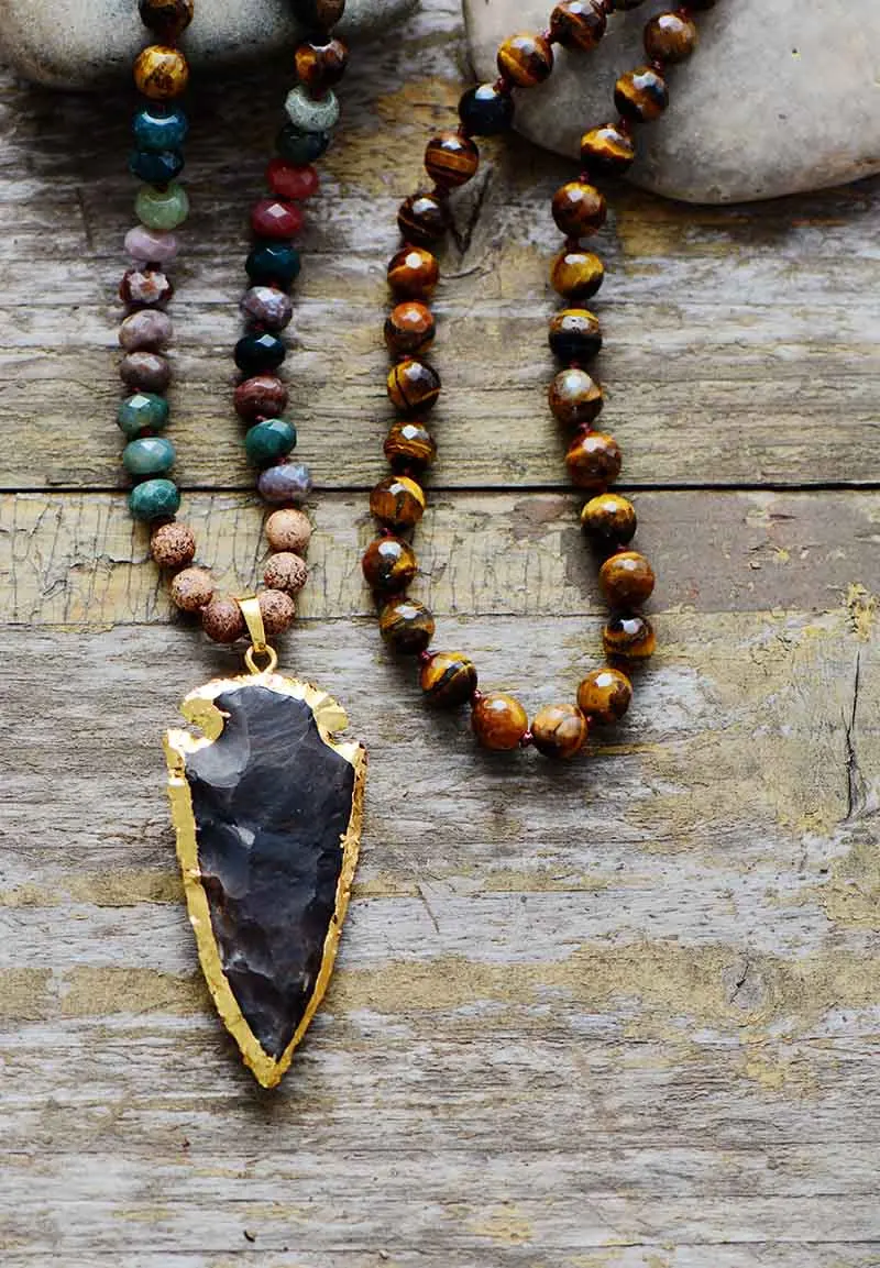 High End Tiger Eye Onyx Stone Gilded Arrowhead Pendant Necklace Women Natural Stone Bead Chain Necklace Jewelry Dropshipping - Image 3