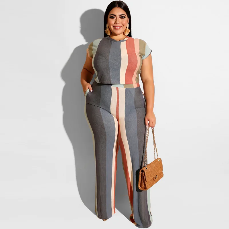 

2020 Summer New Women High Quatily Two-Piece Sets Ladies Plus Size Leisure Tops And Pants Female Printing Slim Fit Suits LT95