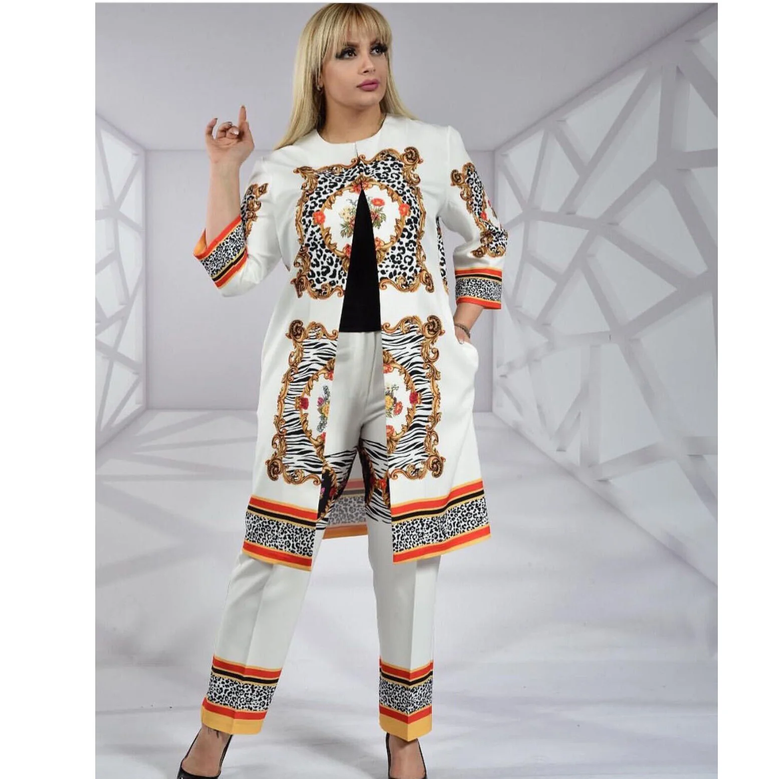 

African Style Women Coat and Pants Suit Sets 2020 Autumn Fall Elegant Plus Size Fashion Office Lady Business Work Jackets Sets