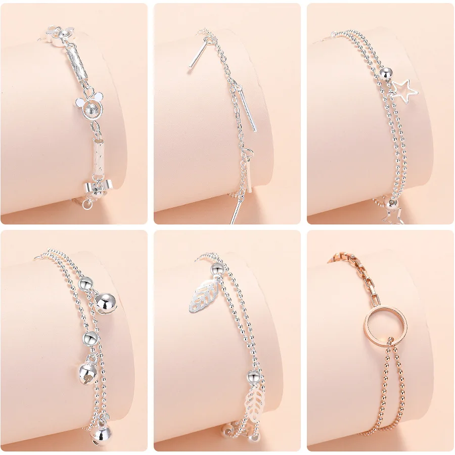925 Sterling Silver Women Heart Bracelets On Hand Star Chain Bracelets For Girls Luxury Jewelry Jewellery Gifts For Women