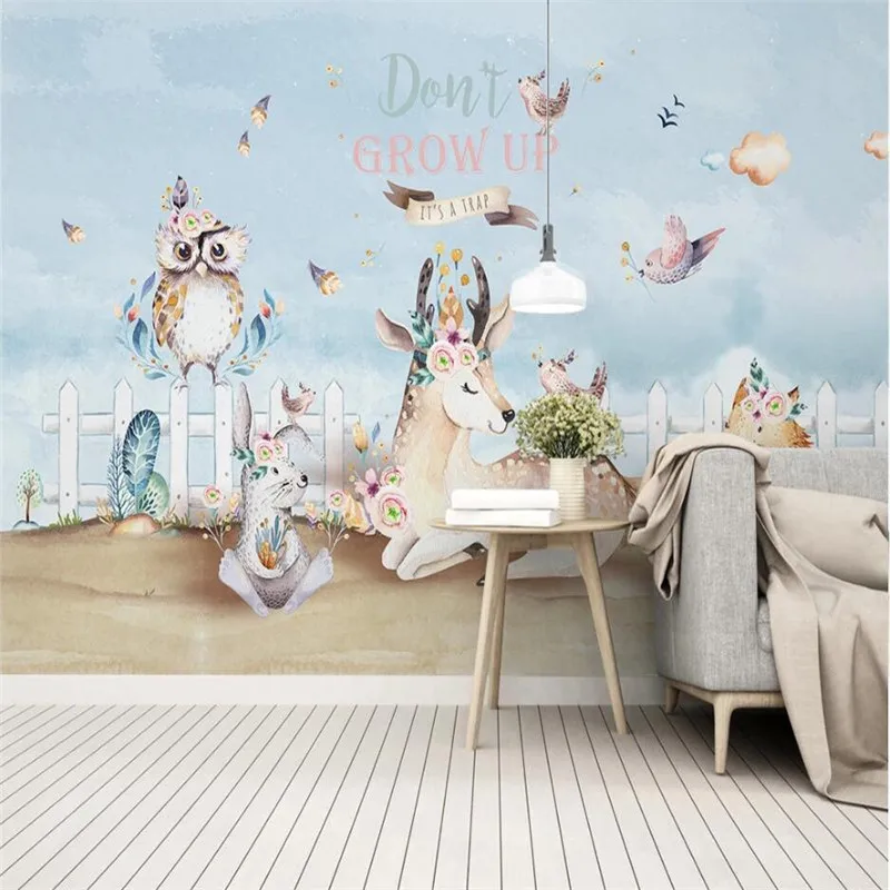 Large 3D wallpaper mural custom 3D hand-painted cartoon animal bedroom background wallpaper mural