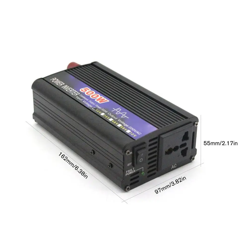 

500W Pure Sine Wave Intelligent String Inverter 12V/24V/48V/60V to 220V Power Inverter Car Converter Adapter Car Inverter