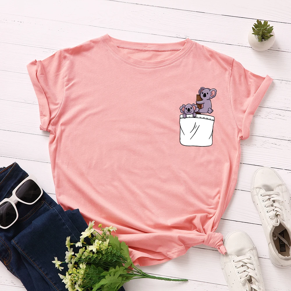 JFUNCY Plus Size S-5XL Women T-shirts Female Short Sleeve Tee Tops Pocket Print Woman Casual Tshirt 2020 Summer Cotton T Shirt