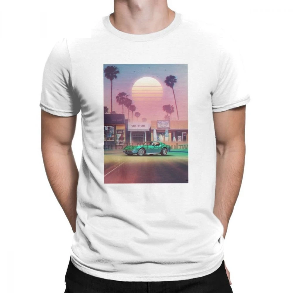 Футболка Vaporwave мужские футболки Synthwave Sunset Drive свободная футболка из чистого