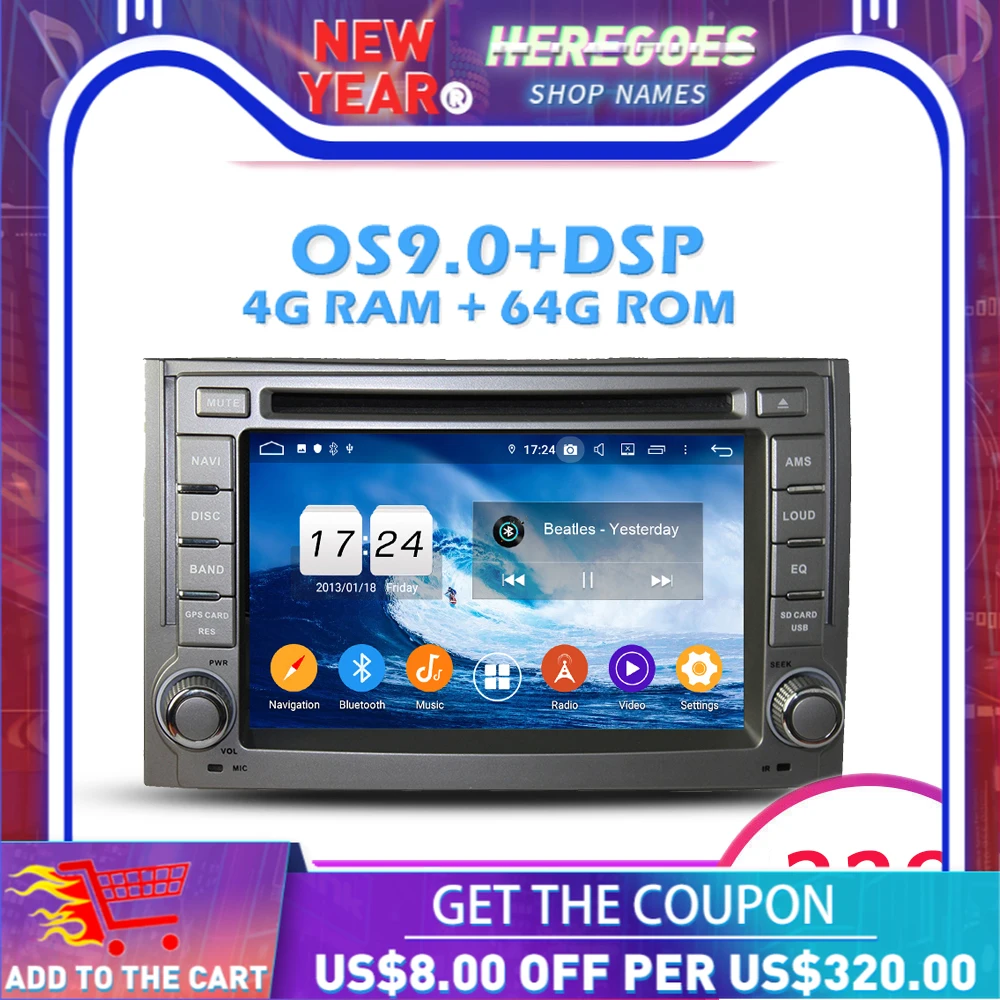 Android 9.0 8 Core 64GB ROM + 4G RAM Car DVD Player GPS Map RDS Radio Wifi Bluetooth DVR Camera TV OBD2 For Hyundai H1 2011 2012 |