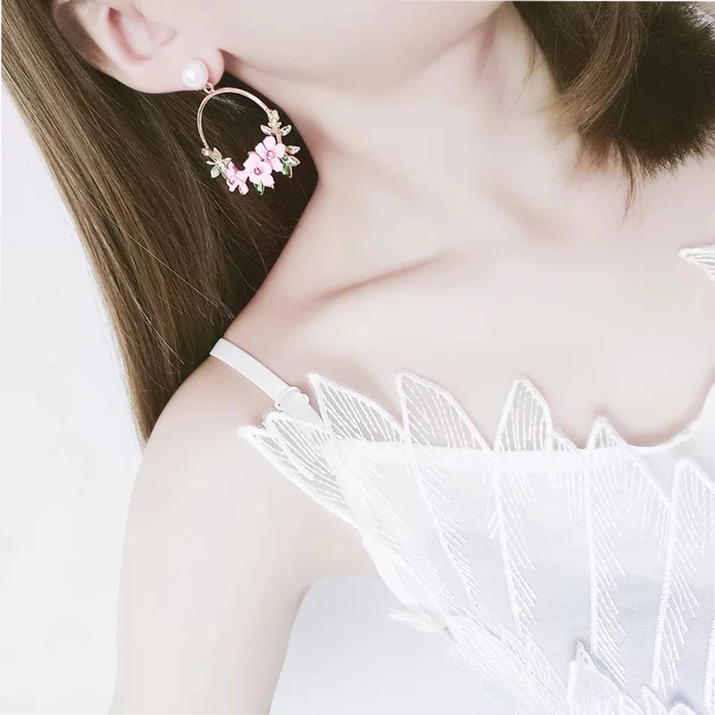 

Luxury Korean Style Drop Earrings Pearl Flower Oxidized Oxide Colorful Metal Romantic Fashion Women's Earrings For Jewelry Gift