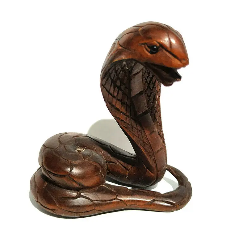 CQ047 - 2 &quotрезная вручную фигурка Netsuke из ящика резьба: змея-Кобра | Дом и сад