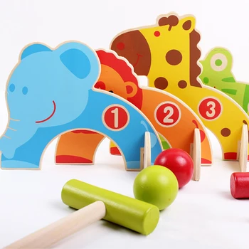 

Wooden Kids Animals Gate Ball Enducational Toy For Children Cue Sport Indoor Mini Golf Sports Toy Outdoor Moulds Family Games