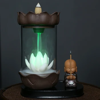 

Windshield Little Monk Lotus LED Light Backflow Incense Burner Home Decor Home Fragrances High Quality