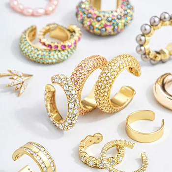 

New Fashion Small Crystal CZ Ear Cuffs for Women Multicolor Pearl C Shaped Ear Clips Statement No Pierced Cartilage Earrings