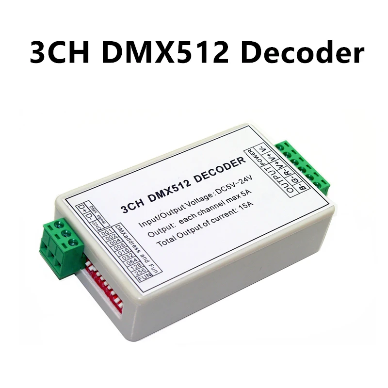 3CH DMX512 постоянное напряжение Общий Анод RGB контроллер декодер DC5V-24V 15A диммер