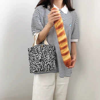 

Simple Canvas Handbags Women Floral Printed Shopping Totes Lunch Storage Bags Portable Insulated Canvas Lunch Bag