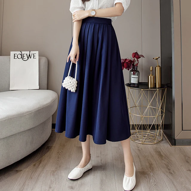 Navy Blue High Waist Summer A-line Long Skirt For Women 2021 Korean Style  Casual Big Swing Maxi Skirts Female - Skirts - AliExpress