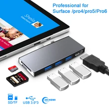 Rocketek usb 3.0 lecteur de carte HUB 4K Multi USB répartiteur 3 USB3.0 adaptateur pour SD/TF micro SD pour Microsoft Surface Pro 4/5/6