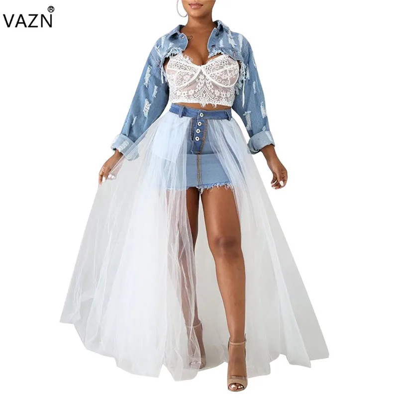 VAZN SN4406 продукт лето сексуальная леди 2 цвета длинная юбка средняя талия сплошной бальное платье юбка юная леди кружева милые юбки