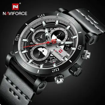 

NAVIFORCE Top Brand Luxury Watches Men Quartz Analog Clock 3 Sub-dial Calendar Chic Leather Strap Fashion Casual Man Watch 2020