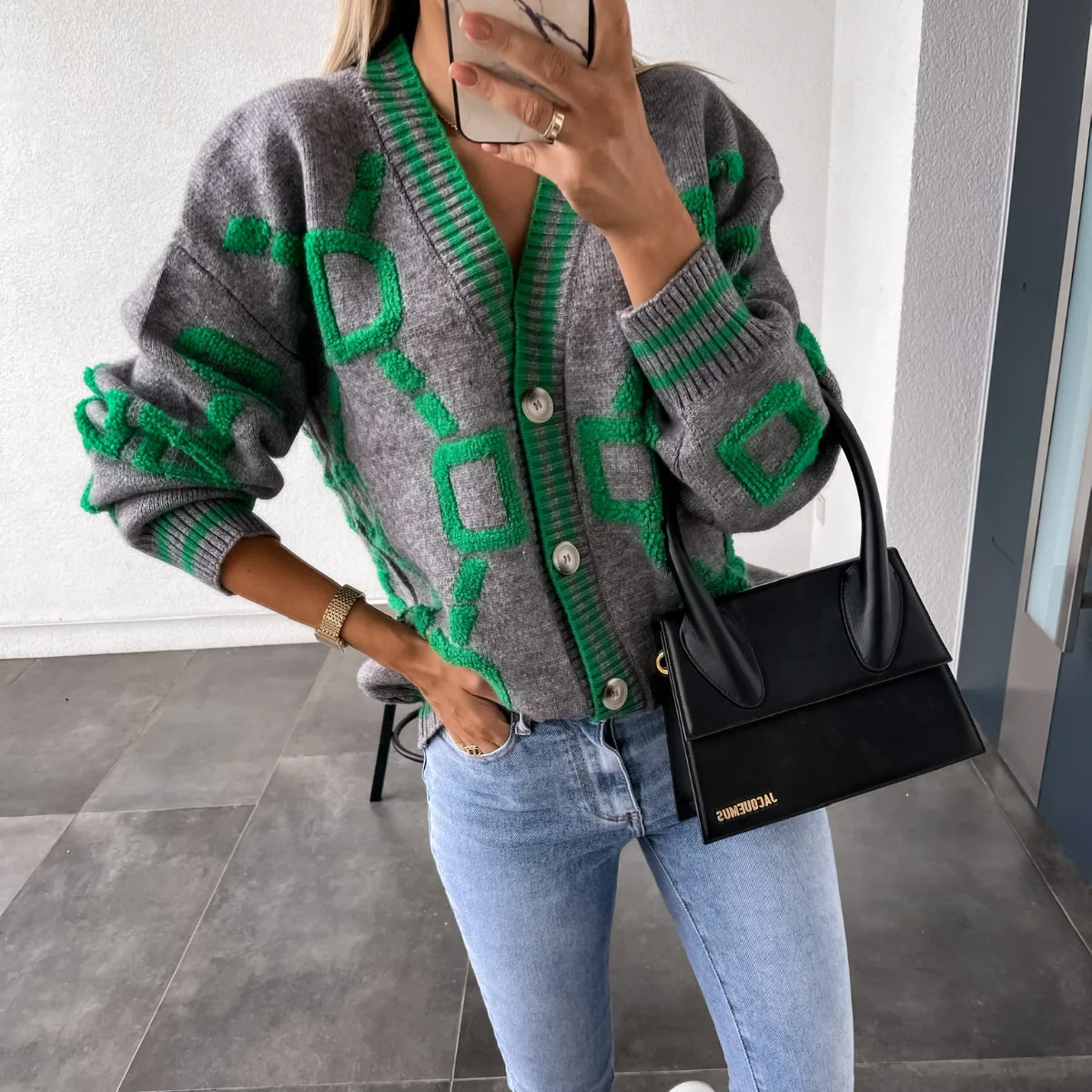 Women Autumn Winter New Loose Knitted Cardiagn Casual  V-neck Drop-shoulder Sleeve Sweater Coat Female Chic Crochet Outerwear