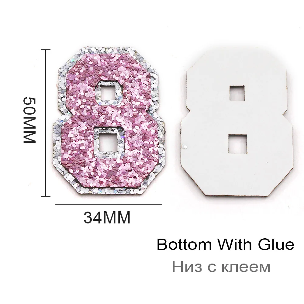 Sequins Pink Number Patches 1Pcs Glitter 0-9 Figure Patch For Kids Women Clothing Iron On Patches Appliques DIY Bags Hats Badge