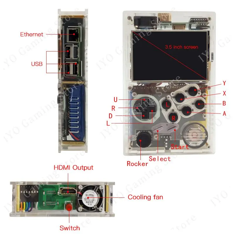  3.5 Inch Screen Video Game Consoles Up pi HDMI Output Raspberry Pi 3 B Recalbox Handheld Retro Game