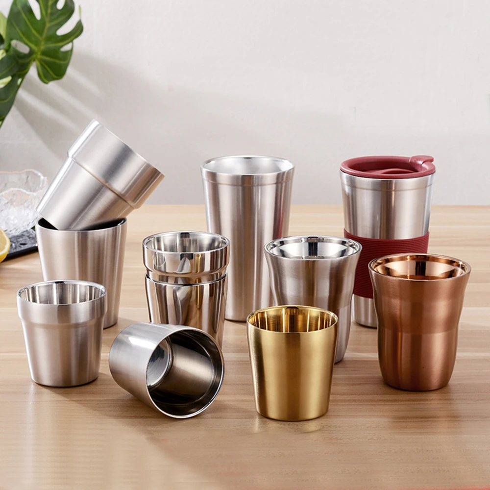 Double Wall 304Stainless Steel Cups Mug Coffee Milk Thermal Cup Electric Lazy Bar Party Metal Cold Beer Gift Fashion | Дом и сад