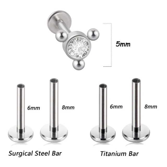 1PC G23 Titanium&Steel 16G CZ Gem Moon Labret Lip Bar Ring Crystal Flower Ear Cartilage Tragus Helix Piercing Screw Fit Top 16g Style X