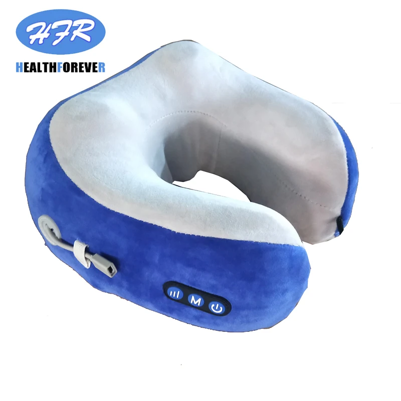 Multi-functional rechargeable neck and shoulder U type musical electric heated vibration kneading massage pillow