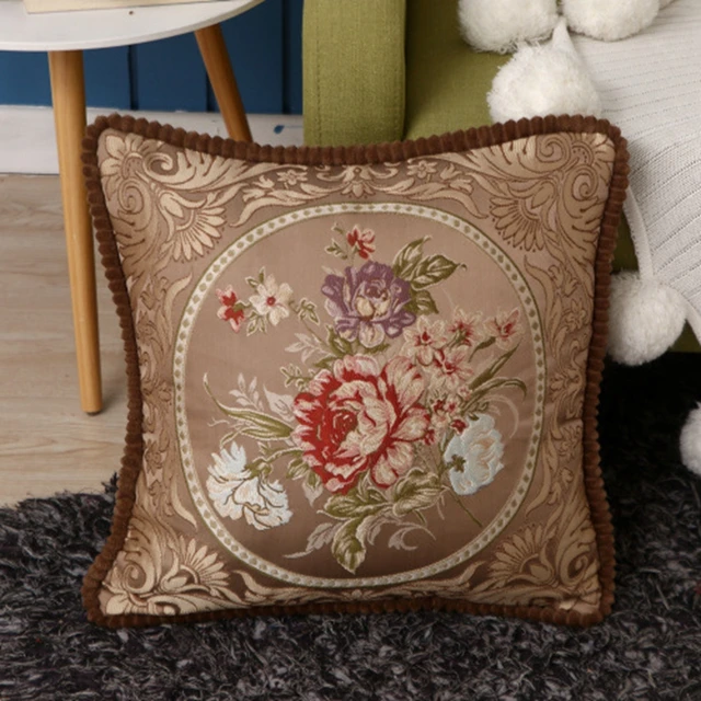 Retro Flowers Jacquard Cushion Cover Office Seat American Country Style Pillowcase Home Hotel Sofa Car Decorative Pillows Case 3