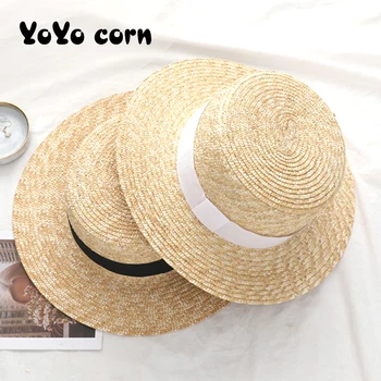 

New Boater Wheat Panama Beach Hats Chapeu Feminino Caps Summer Women Wide Brim Straw Hat Fashion Chapeau Paille Lady Sun Cap