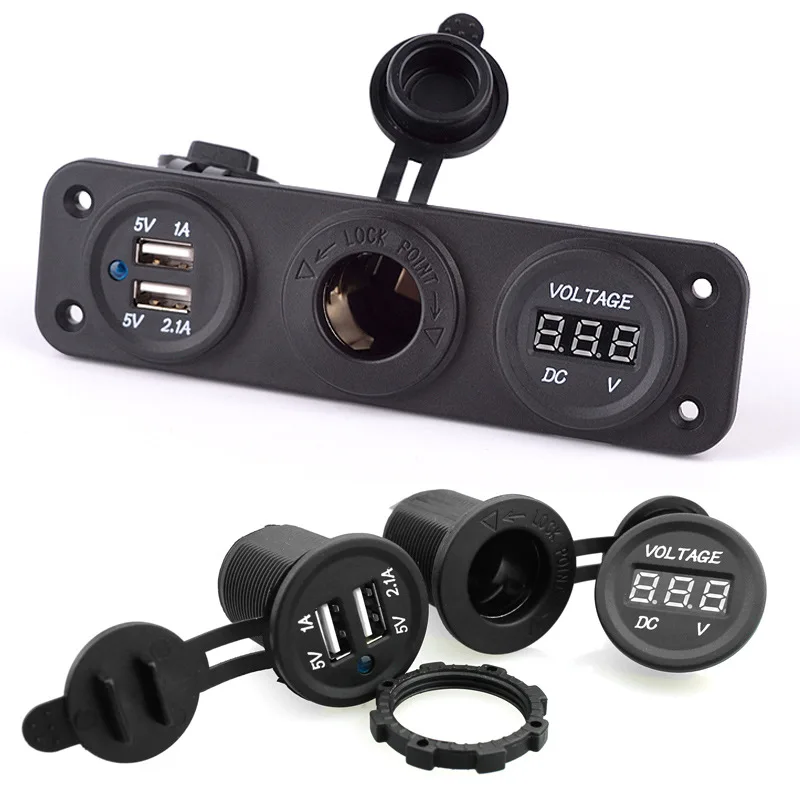 

Car Motorcycle Mobile Phone Charger Socket Double USB Car Charger Refit Cigarette Lighter Voltmeter Combination 12-24V