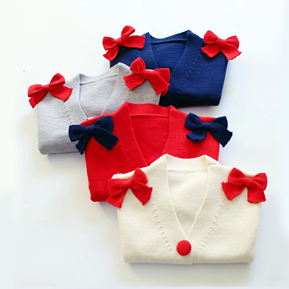 Детский трикотажный кардиган с бантом на пуговицах|Свитера| |