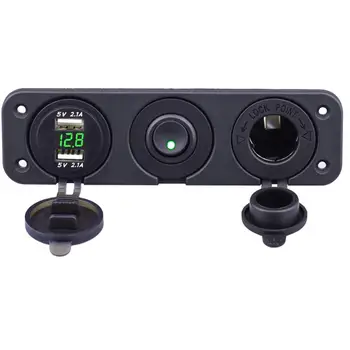 

Dual USB Socket Charger 4.2A & LED Voltmeter + 12V Power Outlet + ON-OFF Rocker Toggle Switch Four Functions Panel for Car Marin