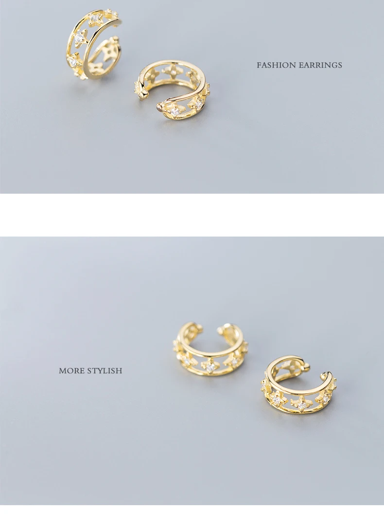 Gold Color Korean Clip Earrings Zircon No Pierced Ear Clips 925 Sterling Silver Cuff Earring for Women Wedding Ear Cuff Earcuffs (7)