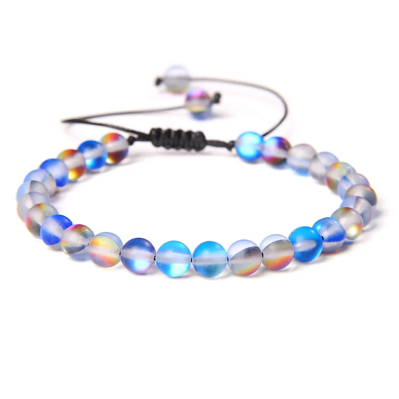 White Moonstone Beaded Bracelets For Women Men 6mm Beads Multicolor Frosted Mermaid Glass Austrian Crystal Braided Bracelet - Image 4